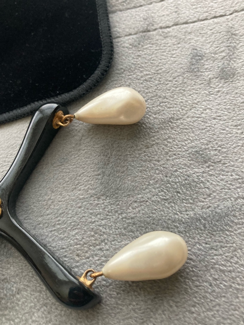 CHANEL Black Hanger Earrings with Gold & Pearl Drops - Picture 14 of 16